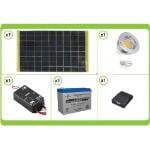 KIT Solare Fotovoltaico base da 10W 12V completo di regolatore di carica, batteria da 4A,lampadina led da 5W e caricatore usb