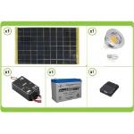 Solar KIT base complete of solar panel, solar charger, battery, MR16 5W LED hotspot and usb charger