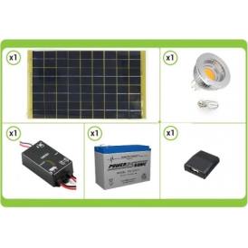 KIT Solare Fotovoltaico base da 10W 12V completo di regolatore di carica, batteria da 4A,lampadina led da 5W e caricatore usb