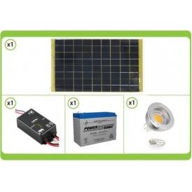 KIT Solare Fotovoltaico base da 10W 12V completo di regolatore di carica, batteria e lampadina led da 5W