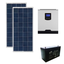 Kit fotovoltaico ibrido 300 Wp con inverter All-in-One 1000W 12V PWM e batteria 100Ah