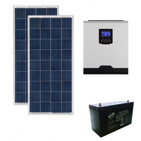 Kit fotovoltaico ibrido 300 Wp con inverter All-in-One 1000W 12V PWM e batteria 100Ah