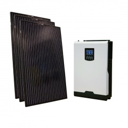 Home DIY off-grid photovoltaic KIT system composed by 2 PV poly modules 150Wp 1 hybrid inverter 1000W power and 1 100Ah battery