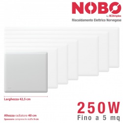 Radiatore elettrico norvegese NOBO 250W per ambienti fino a 5 mq (include termostato NCU-2Te)