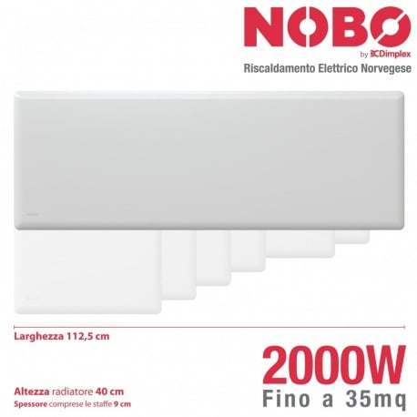 Radiatore elettrico norvegese NOBO 2000W per ambienti fino a 35 mq (include termostato NCU-2Te)
